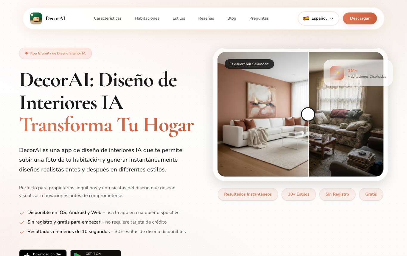 Portada de DecorAI: distintivos sin registro y gratis, sin tarjeta bancaria, sin ninguna cuota publicada