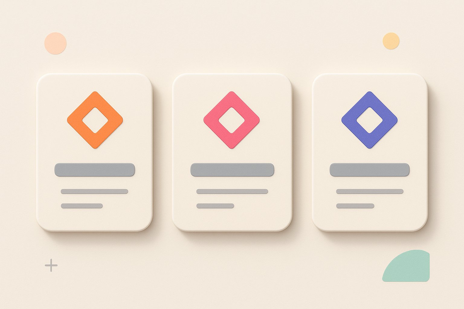 Tres tarjetas de perfil con el mismo avatar geométrico en distintos colores: la coherencia de una identidad de marca en línea