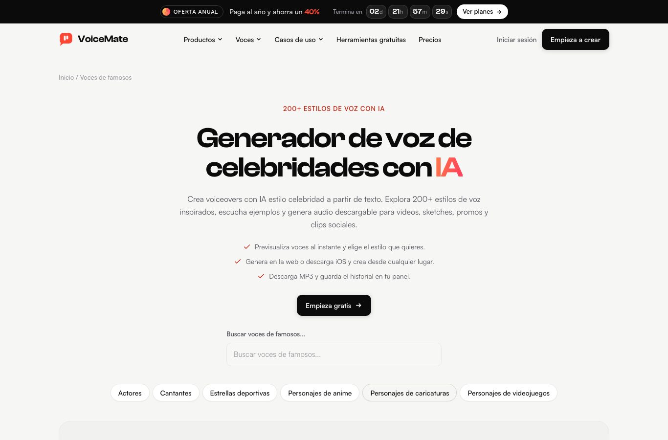 Capture de VoiceMate : generador de voz de celebridades con más de 200 estilos de voz