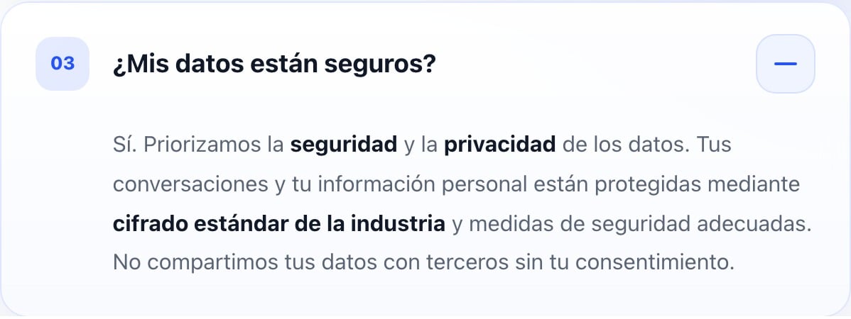 Extracto de la FAQ oficial de Nation AI sobre la seguridad y la privacidad de las conversaciones