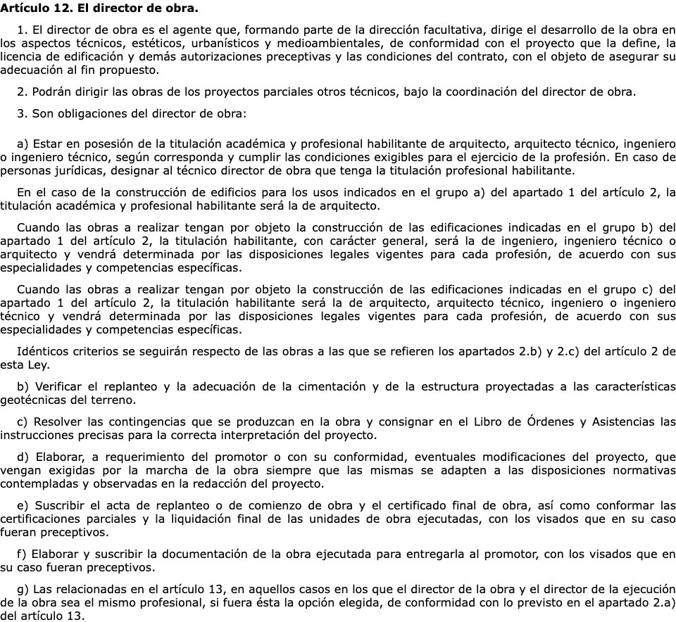 Texto del BOE: el proyectista debe estar en posesión de la titulación académica y profesional habilitante de arquitecto, arquitecto técnico, ingeniero o ingeniero técnico